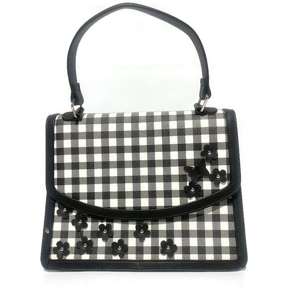 Cato Handbags - Cato Satchel Purse Black & White Plaid Faux Leather w/Crossbody Strap & Accents